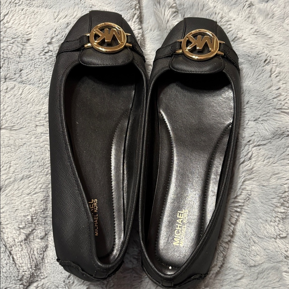 Michael Kors Black Flats with Gold Emblem